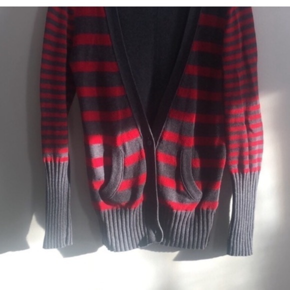 American Eagle V neck Striped cotton wool  Blend Cardigan Sweater - Picture 5 of 8